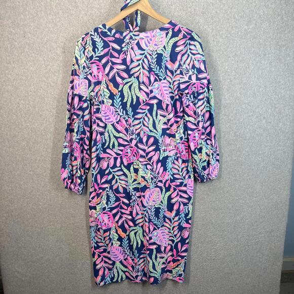 Lilly Pulitzer Kierna Knee Length Dress Oyster Bay Navy You’ve Been Spotted Sz M - Picture 8 of 16